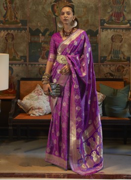 Satin Purple Classic Saree