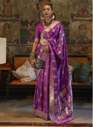 Satin Purple Classic Saree