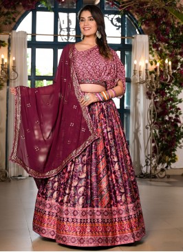 Satin Readymade Lehenga Choli in Wine