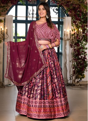 Satin Readymade Lehenga Choli in Wine