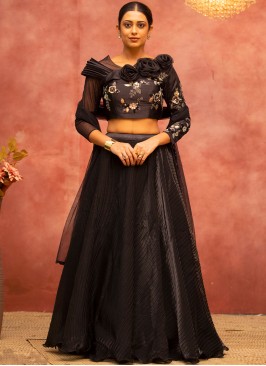 Satin Silk Black Plain Lehenga Choli