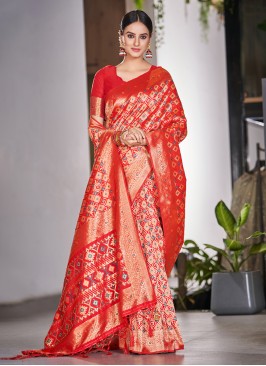 Satin Silk Border Designer Saree in Orange