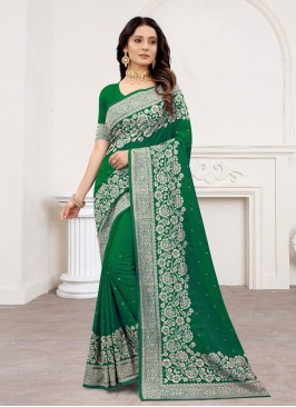Satin Silk Classic Designer Saree in Green