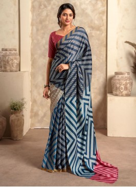Satin Silk Classic Saree in Multi Colour