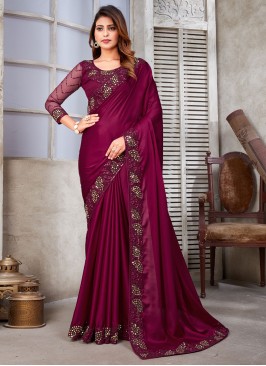 Satin Silk Cord Maroon Saree