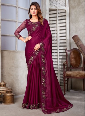 Satin Silk Cord Maroon Saree