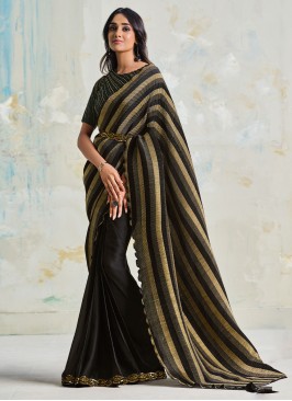 Satin Silk Fancy Black Contemporary Saree