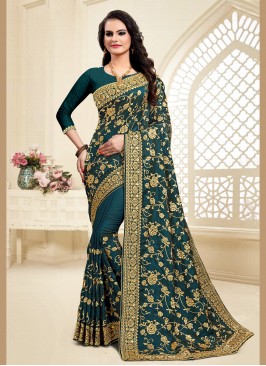 Satin Silk Green Designer Saree