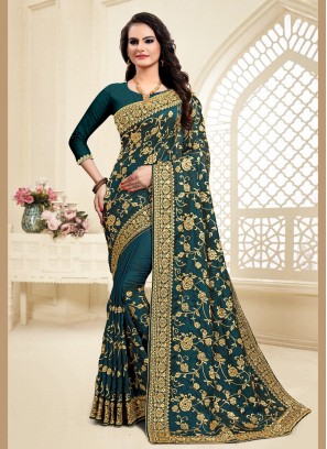 Satin Silk Green Designer Saree