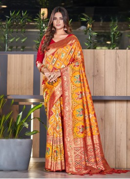 Satin Silk Mustard Woven Contemporary Saree