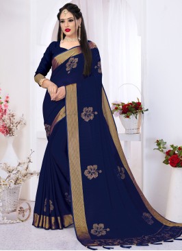 Satin Silk Navy Blue Contemporary Saree