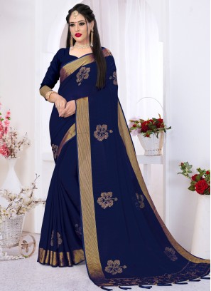 Satin Silk Navy Blue Contemporary Saree