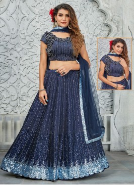 Satin Silk Navy Blue Lehenga Choli