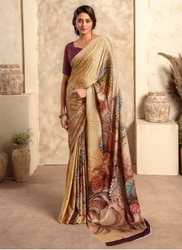 Satin Silk Print Multi Colour Contemporary Saree