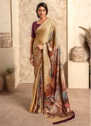 Satin Silk Print Multi Colour Contemporary Saree