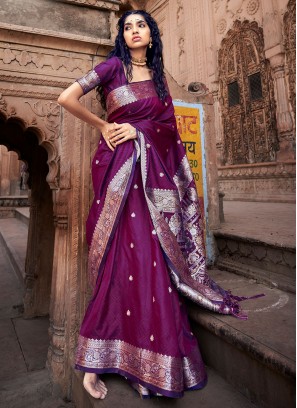 Satin Silk Purple Contemporary Saree