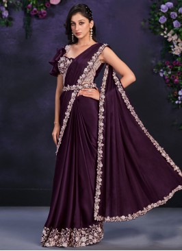 Satin Silk Purple Thread Classic Saree