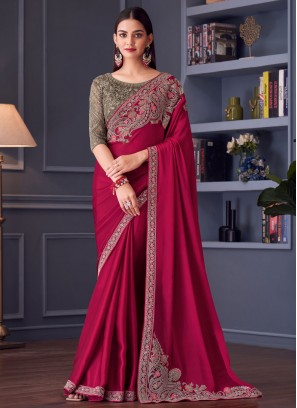 Satin Silk Rani Zari Trendy Saree