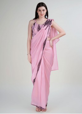 Satin Silk Rose Pink Border Trendy Saree