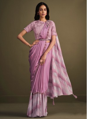 Satin Silk Sequins Trendy Saree in Pink