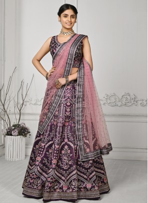 Satin Silk Swarovski Purple Trendy Lehenga Choli