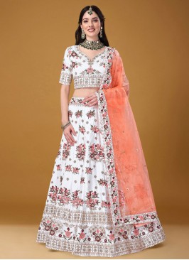 Satin Silk Trendy Lehenga Choli in White