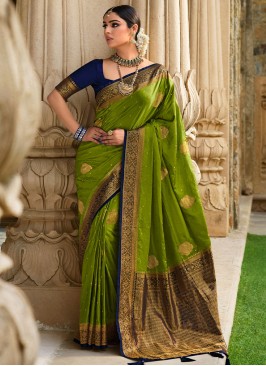 Satin Silk Weaving Sea Green Classic Saree