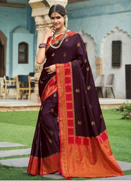 Satin Silk Wine Saree