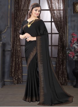 Satin Stone Classic Designer Saree in Black