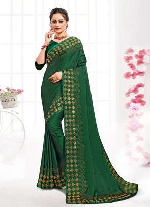 Satin Stone Designer Saree in Green