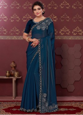 Satin Teal Swarovski Trendy Saree