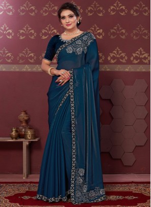 Satin Teal Swarovski Trendy Saree