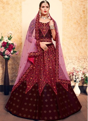 Satin Thread Maroon Designer Lehenga Choli