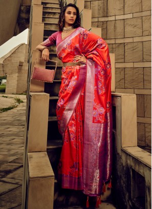 Satin Trendy Saree in Red