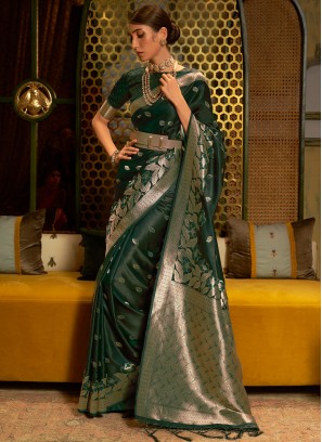 Satin Weaving Green Contemporary Saree