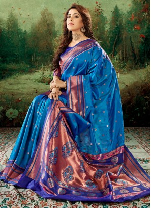 Savory Border Aqua Blue Silk Classic Saree