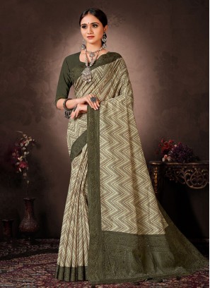 Savory Chanderi Silk Green Stone Work Silk Saree