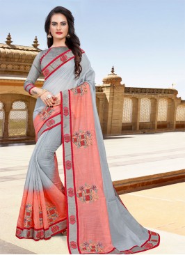 Savory Grey and Pink Zari Cotton Classic Saree