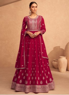 Savory Hot Pink Embroidered Designer Gown