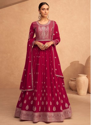 Savory Hot Pink Embroidered Designer Gown