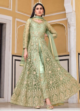 Savory Net Resham Green Salwar Kameez