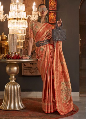 Savory Orange Zari Contemporary Saree