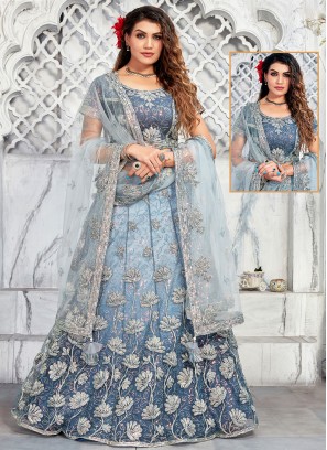 Savory Sequins Blue Net A Line Lehenga Choli