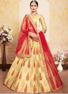 Savory Thread Beige Satin Designer Lehenga Choli