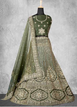 Scintillating Cord Green Velvet Trendy Lehenga Choli