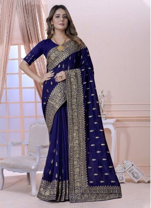 Scintillating Embroidered Vichitra Silk Saree