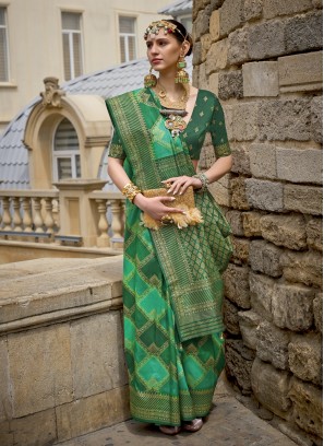 Scintillating Fancy Green Silk Trendy Saree