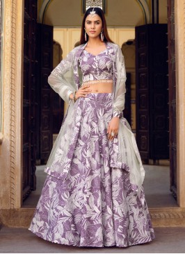 Scintillating Floral Print Purple and White Designer Lehenga Choli