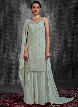 Scintillating Georgette Green Designer Salwar Kameez