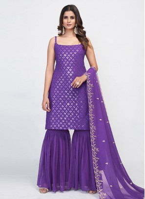 Scintillating Georgette Sequins Purple Readymade Salwar Kameez